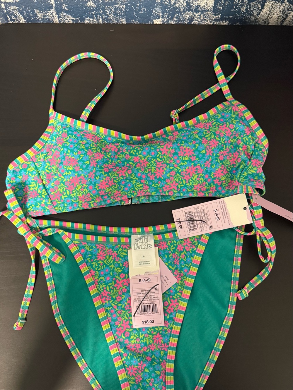 Target Floral Two-Piece Bikini in Teal, Pink and Yellow